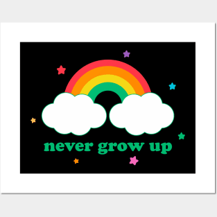 Retro Never Grow Up Funny Vintage Aesthetic Rainbow Streetwear Posters and Art